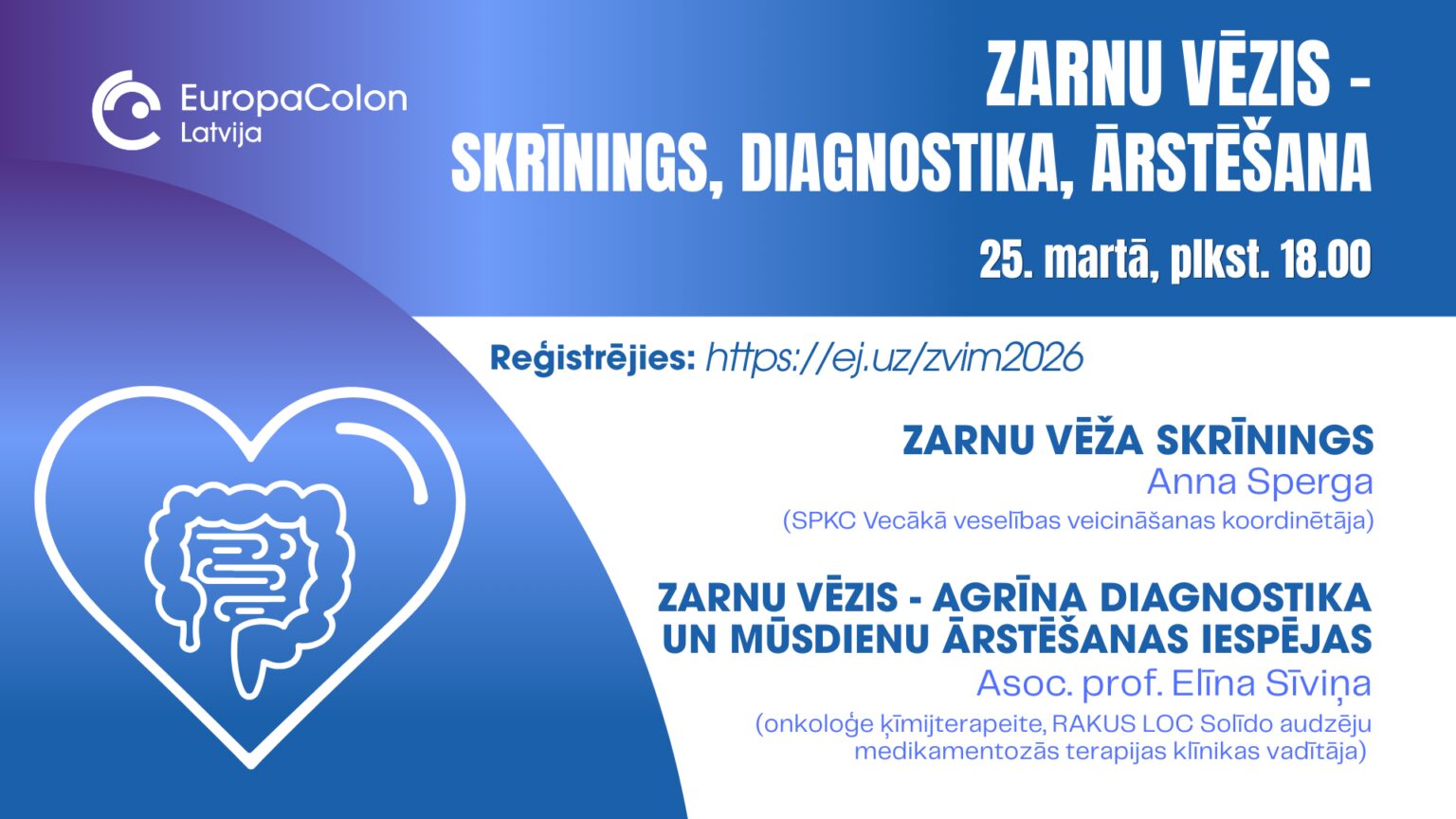 Zarnu vēža izpratnes mēneša 2026 vebinārs “Zarnu vēzis – skrīnings, diagnostika un ārstēšana”